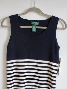 Silk Blend Lauren Ralph Lauren Navy and White Striped Sweater Tank